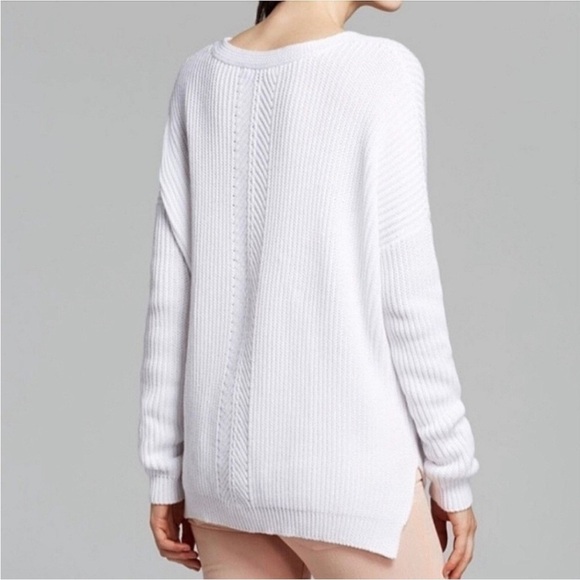 Vince Optic White‎ Ribbed Chunky Knit Oversized V-Neck Sweater Minimalist - Picture 2 of 8